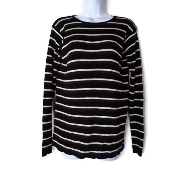 Linda Allard and Ellen Tracy Striped Women's Pullover Top Size L Merino 2837 - Picture 1 of 7